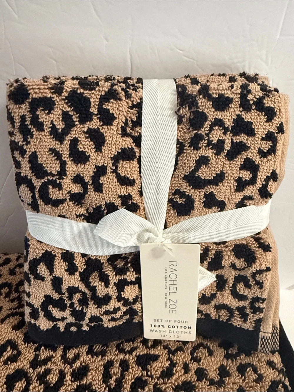 NWT Rachel Zoe 8 Piece 100% Cotton Bath Towel Set Black Tan Leopard Animal Print